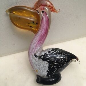 Hand Blown Murano Art Glass Pelican Figurine Sculpture 7" With Fish In Mouth